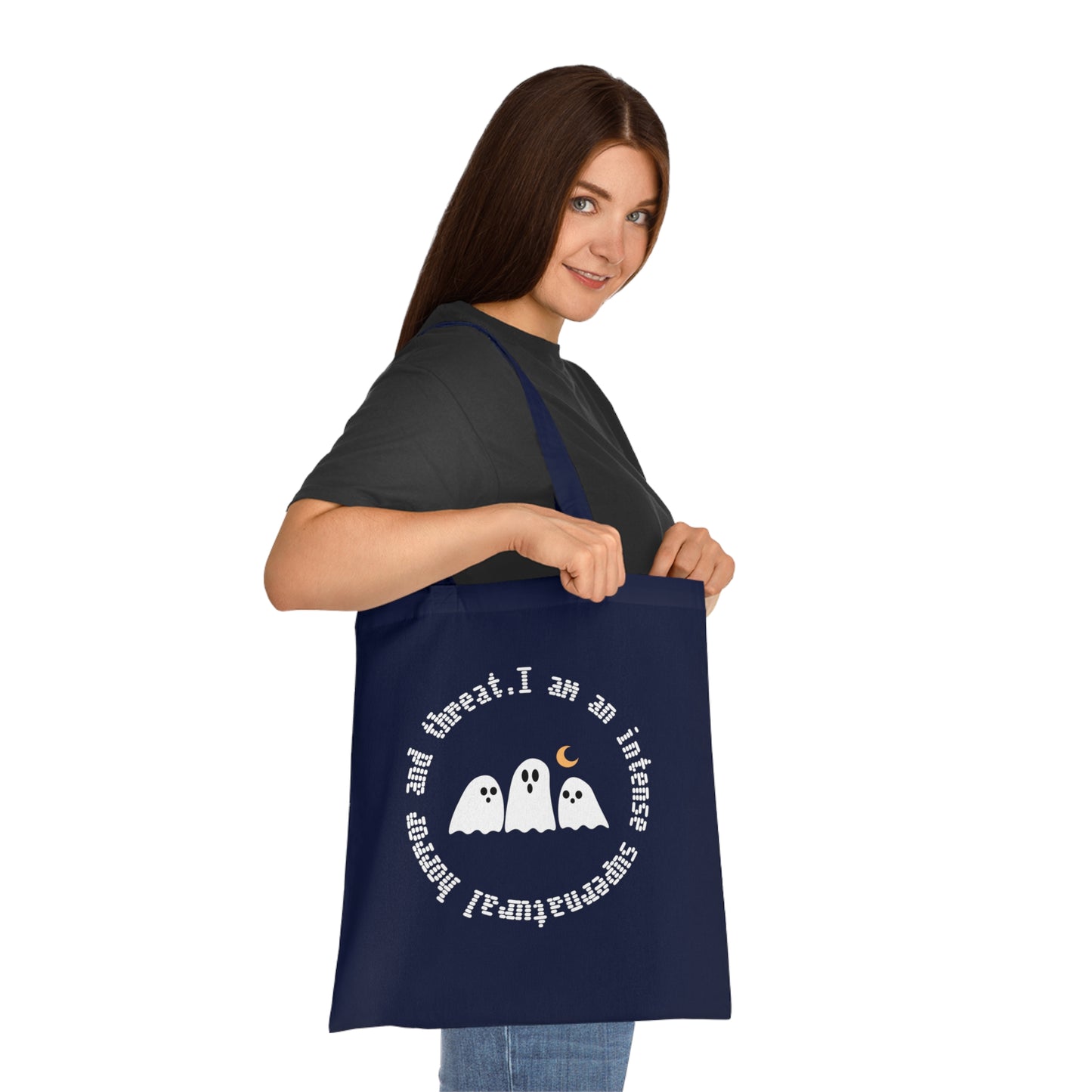 Ghostly Halloween Cotton Tote Bag, Eco-Friendly Bag, Gift for Trick-or-Treaters, Spooky Decor, Ghost Print Tote