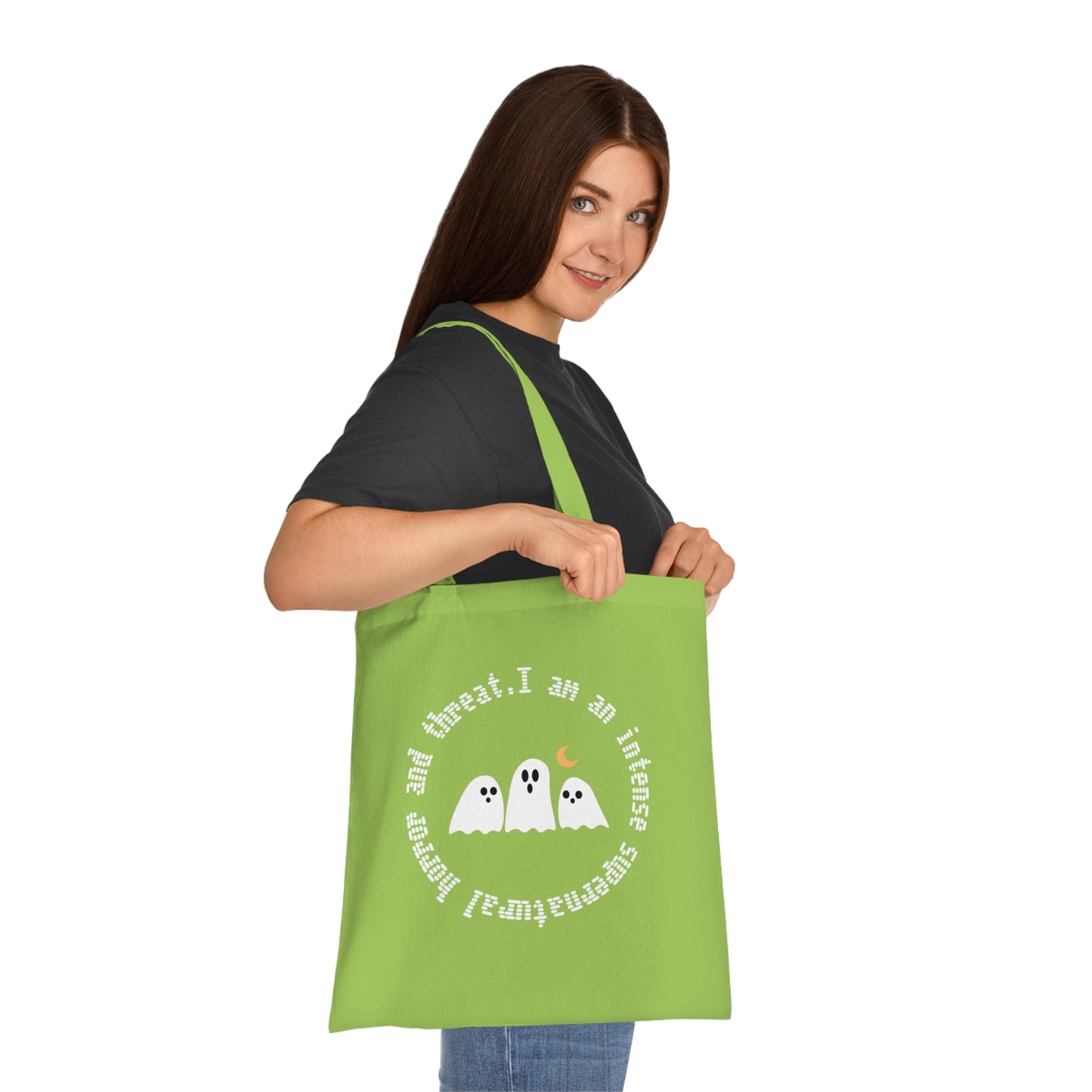 Ghostly Halloween Cotton Tote Bag, Eco-Friendly Bag, Gift for Trick-or-Treaters, Spooky Decor, Ghost Print Tote