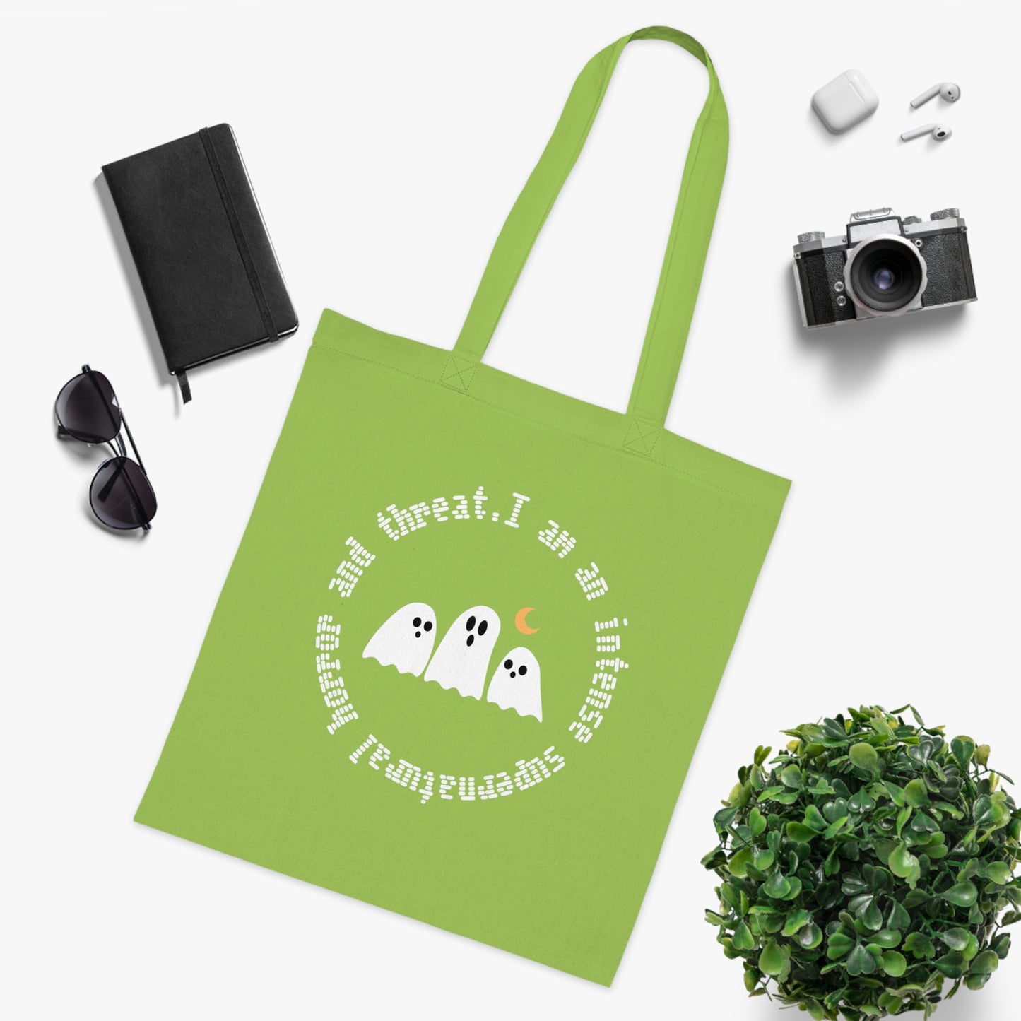 Ghostly Halloween Cotton Tote Bag, Eco-Friendly Bag, Gift for Trick-or-Treaters, Spooky Decor, Ghost Print Tote