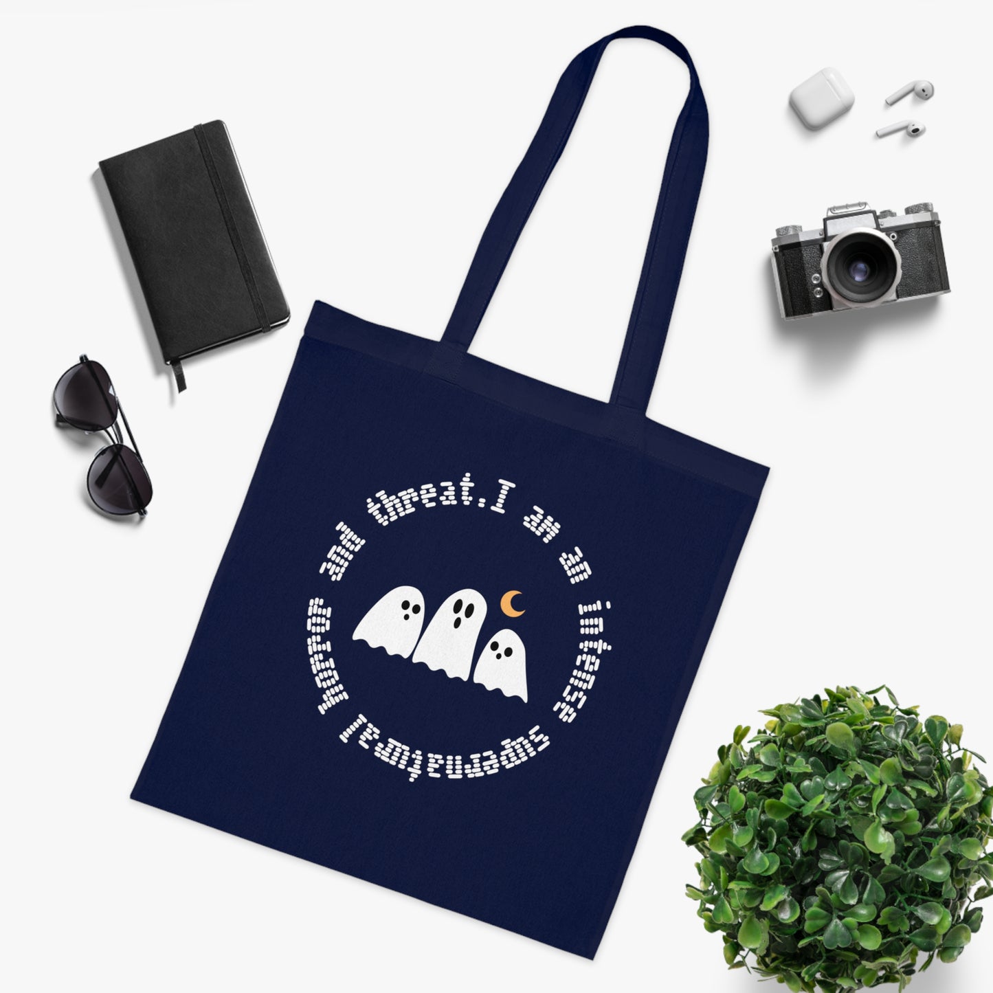 Ghostly Halloween Cotton Tote Bag, Eco-Friendly Bag, Gift for Trick-or-Treaters, Spooky Decor, Ghost Print Tote