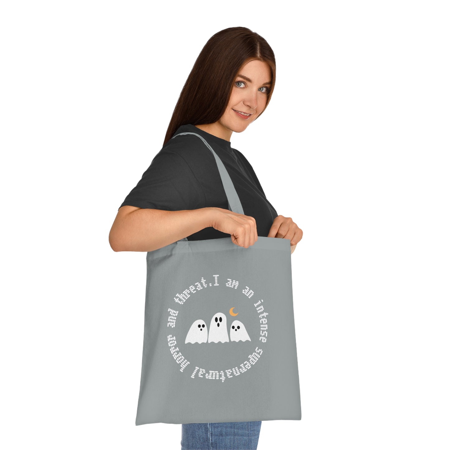 Ghostly Halloween Cotton Tote Bag, Eco-Friendly Bag, Gift for Trick-or-Treaters, Spooky Decor, Ghost Print Tote