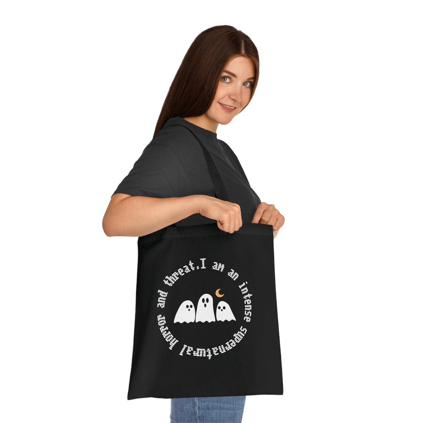 Ghostly Halloween Cotton Tote Bag, Eco-Friendly Bag, Gift for Trick-or-Treaters, Spooky Decor, Ghost Print Tote
