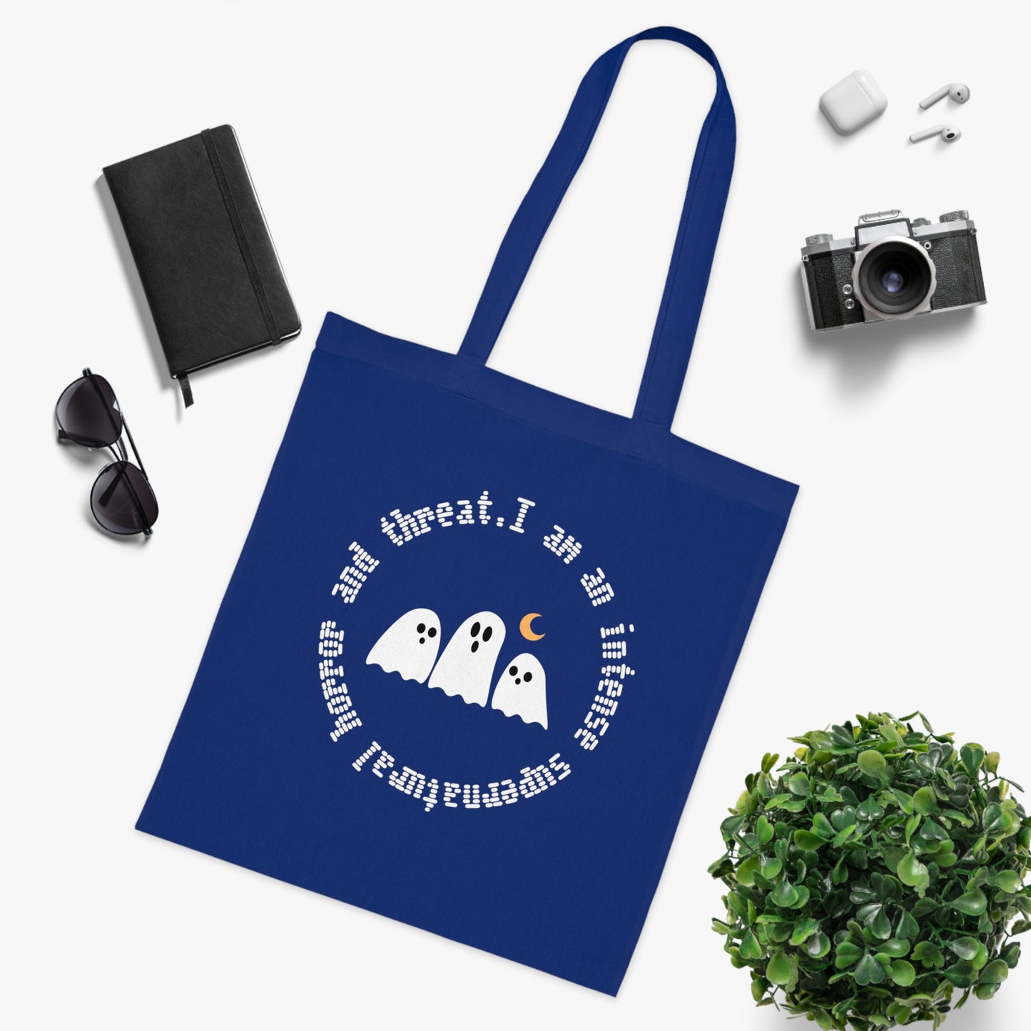 Ghostly Halloween Cotton Tote Bag, Eco-Friendly Bag, Gift for Trick-or-Treaters, Spooky Decor, Ghost Print Tote
