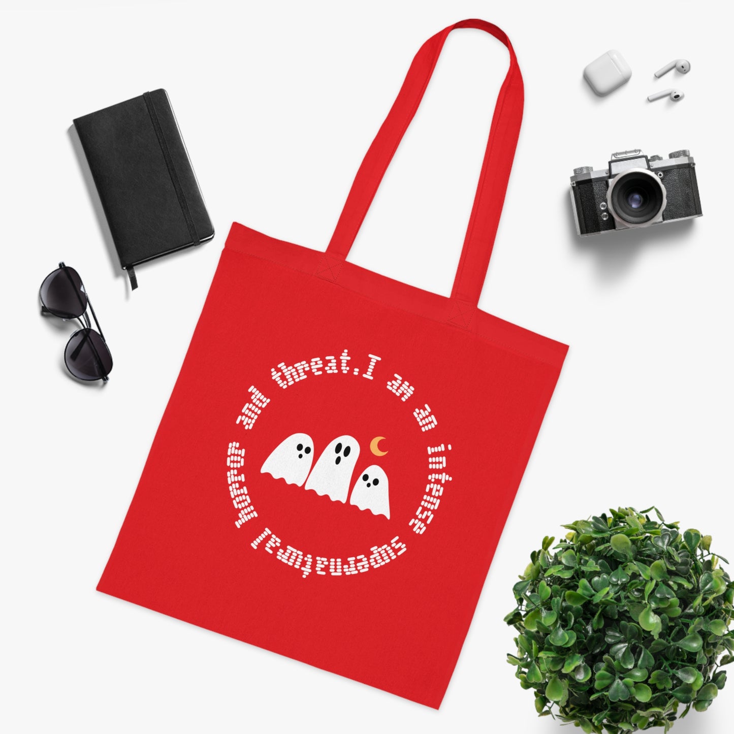 Ghostly Halloween Cotton Tote Bag, Eco-Friendly Bag, Gift for Trick-or-Treaters, Spooky Decor, Ghost Print Tote