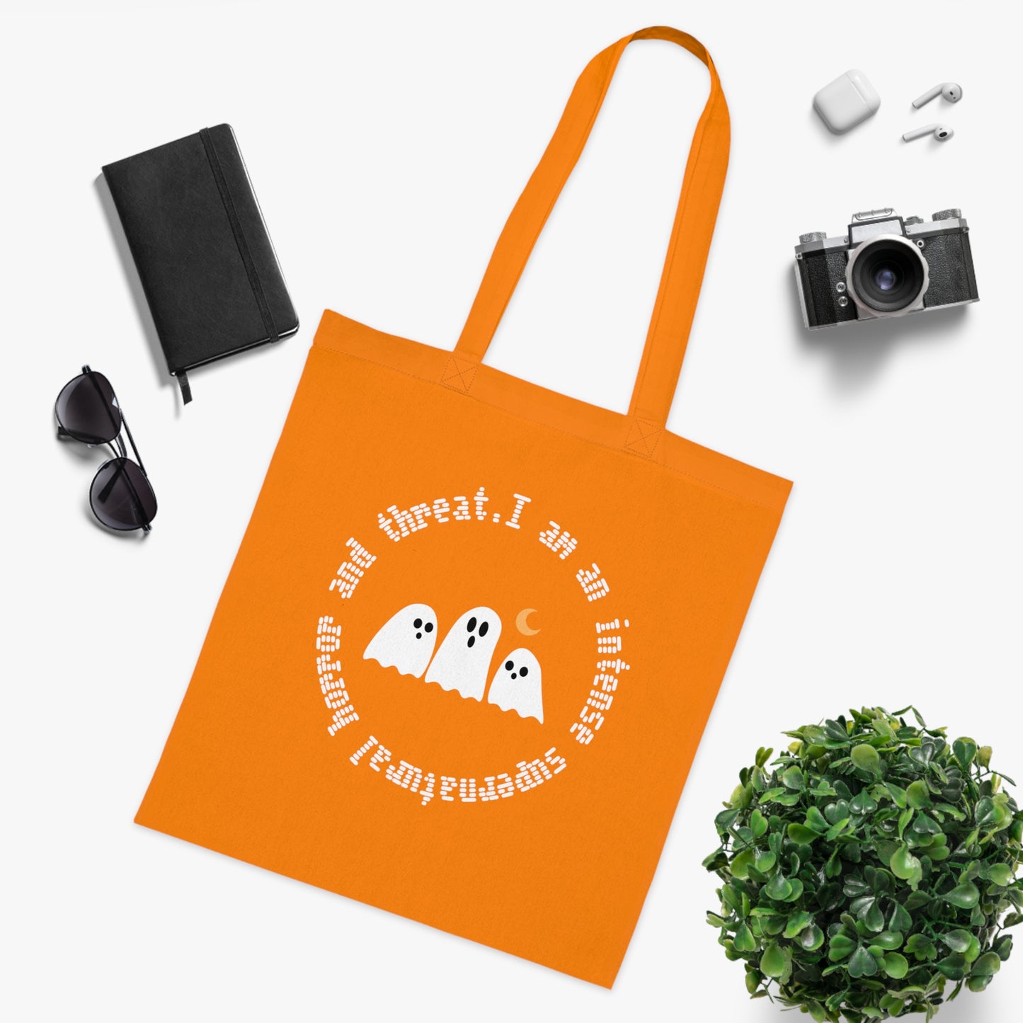 Ghostly Halloween Cotton Tote Bag, Eco-Friendly Bag, Gift for Trick-or-Treaters, Spooky Decor, Ghost Print Tote