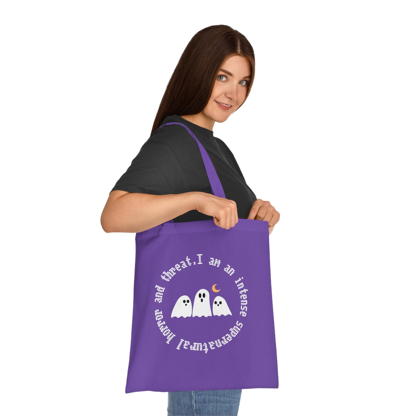 Ghostly Halloween Cotton Tote Bag, Eco-Friendly Bag, Gift for Trick-or-Treaters, Spooky Decor, Ghost Print Tote