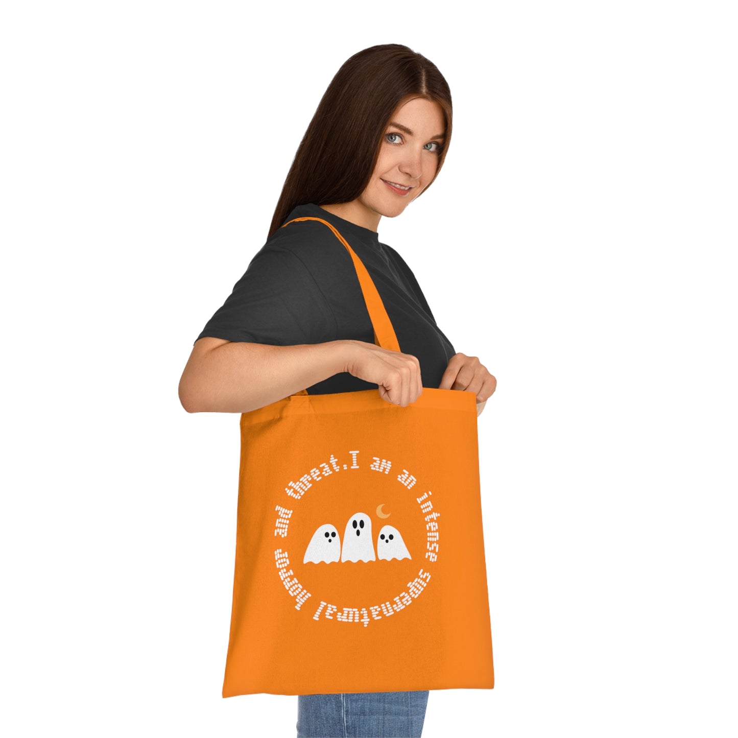 Ghostly Halloween Cotton Tote Bag, Eco-Friendly Bag, Gift for Trick-or-Treaters, Spooky Decor, Ghost Print Tote