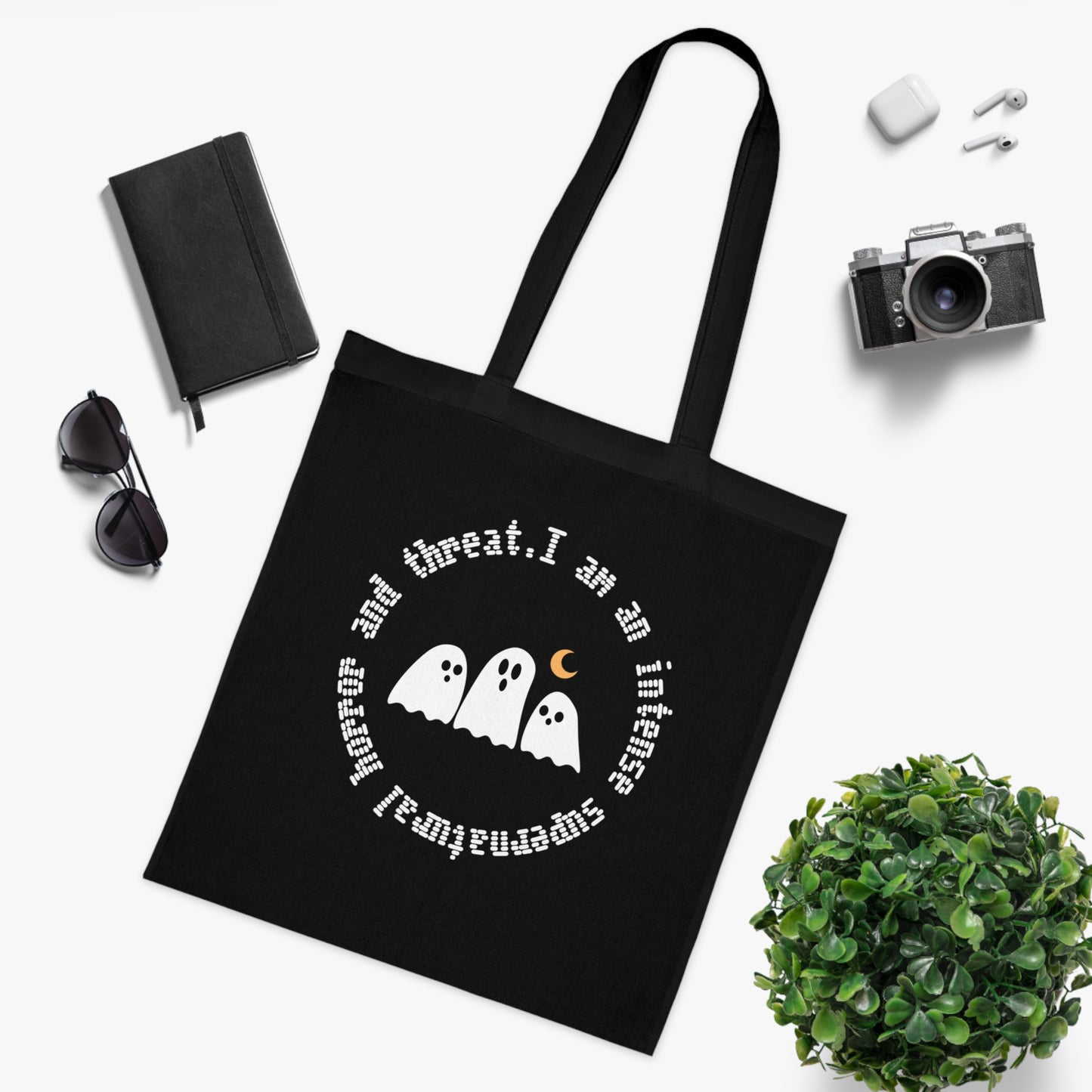 Ghostly Halloween Cotton Tote Bag, Eco-Friendly Bag, Gift for Trick-or-Treaters, Spooky Decor, Ghost Print Tote