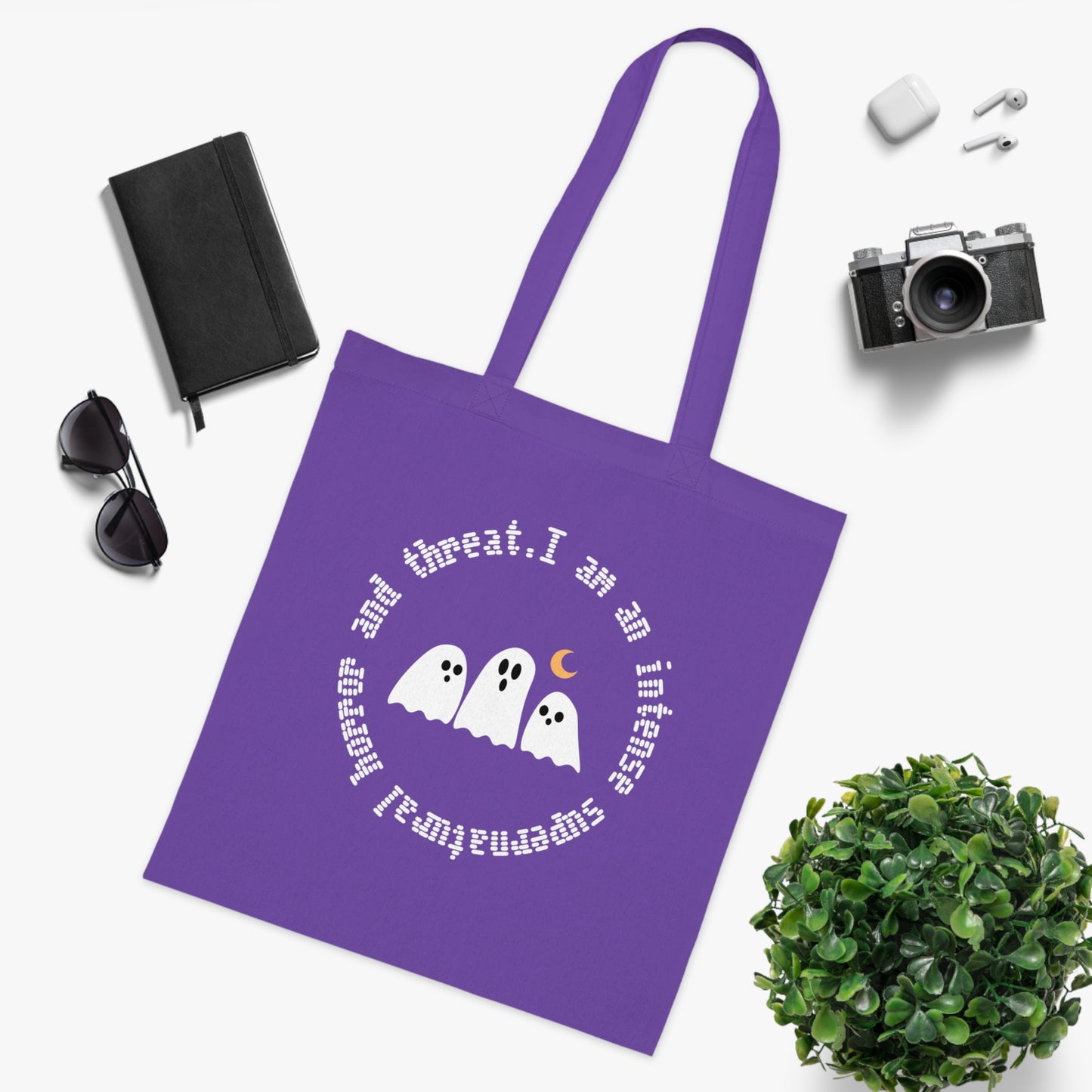Ghostly Halloween Cotton Tote Bag, Eco-Friendly Bag, Gift for Trick-or-Treaters, Spooky Decor, Ghost Print Tote